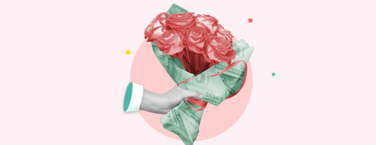 Roses in a bouquet made of money representing how finances can affect your relationship