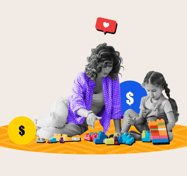 Woman sitting on the floor with a child for her babysitting side hustle