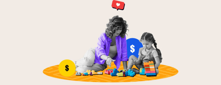 Woman sitting on the floor with a child for her babysitting side hustle