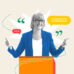 Woman giving a speech for her motivational speaking side hustle