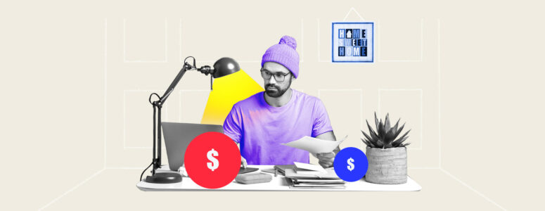 Remote worker sitting at his desk making money from home