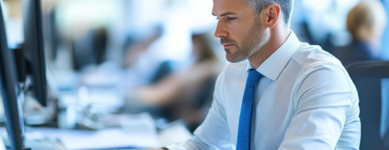 A frustrated hybrid worker sitting in a half-empty office.