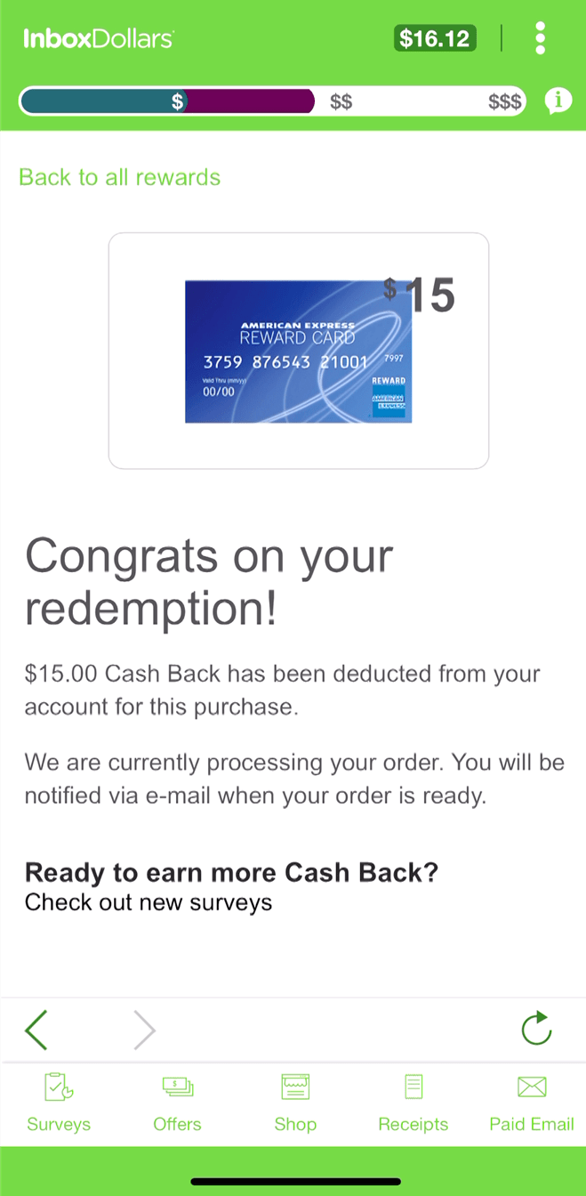 Screenshot of how to redeem InboxDollars rewards.