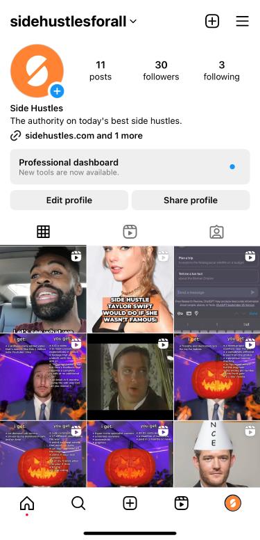 Screenshot of Instagram’s profile page interface.