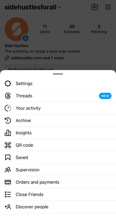 Screenshot of Instagram’s Settings interface.