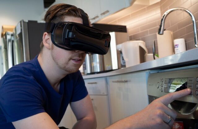 Instawork Pro recording his movements with a headset.