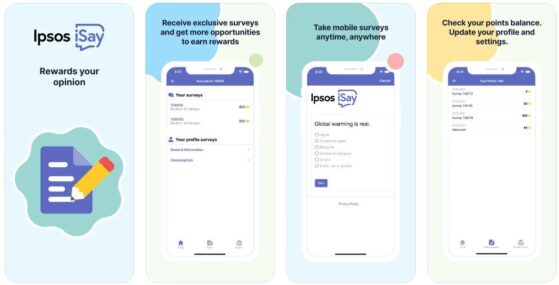 Screenshots of the Ipsos Isay app