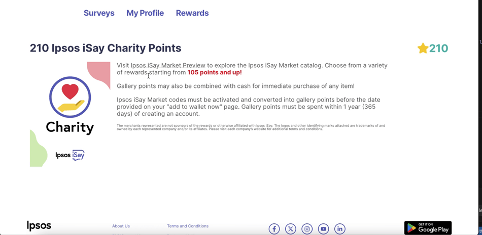 Ipsos iSay’s charity donation options.
