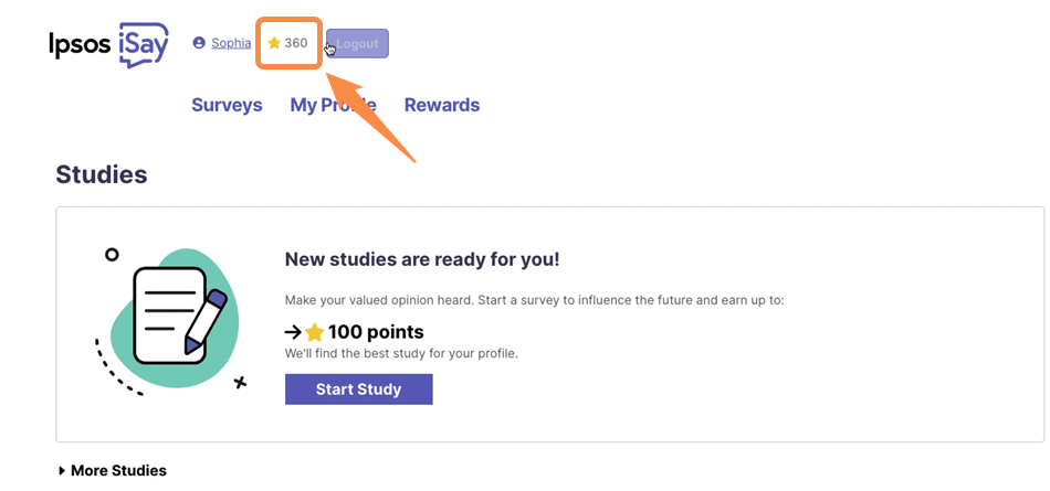 The Ipsos iSay rewards interface.