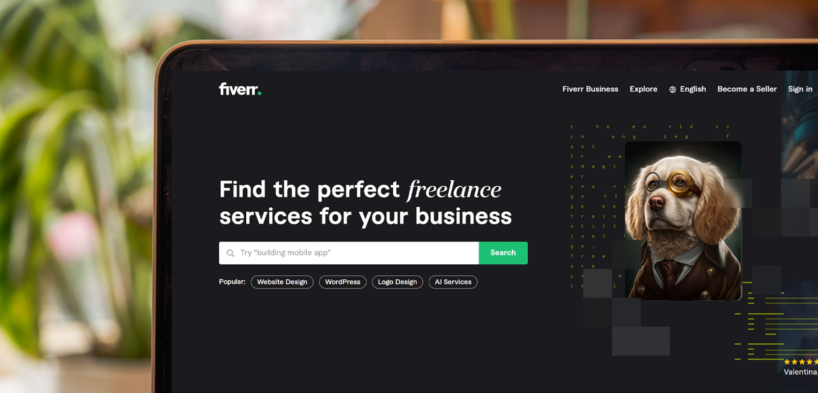 Laptop screen showing the Fiverr homepage 