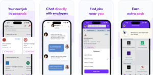 Screenshots of the JobGet mobile app for quickly finding jobs