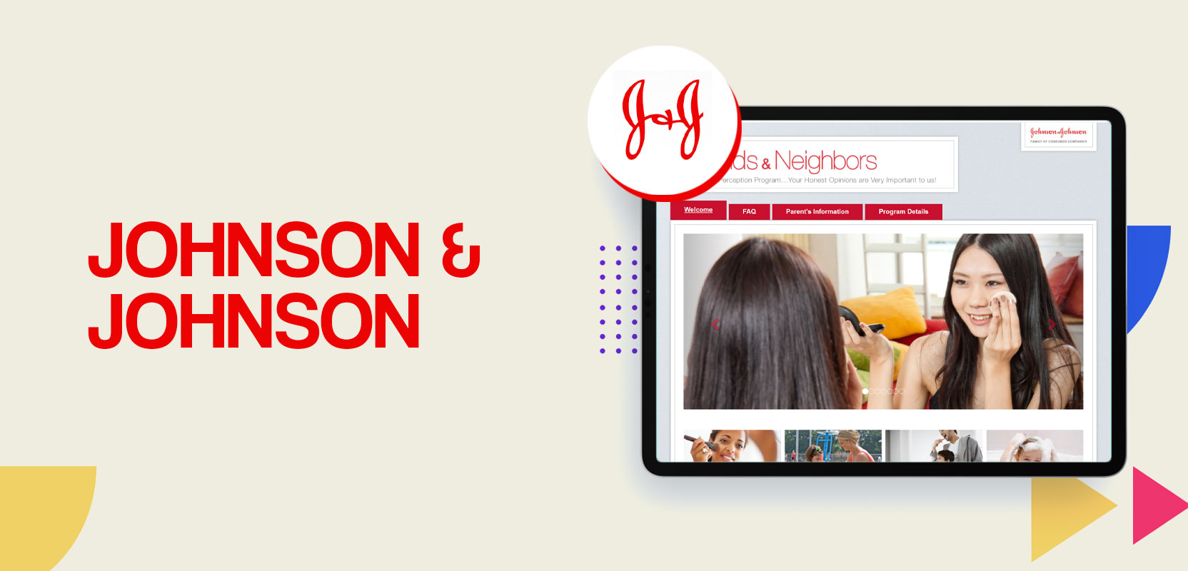 Screen showing Johnson & Johnson website