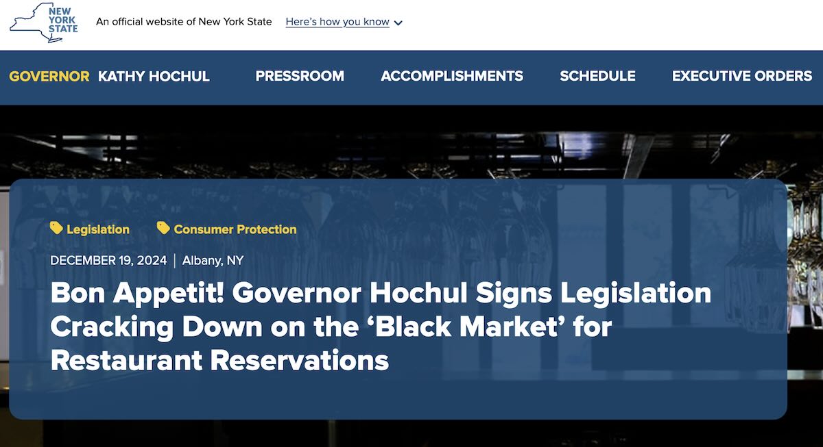 Screenshot of the announcement of the Appointment Trader ban being signed into law.