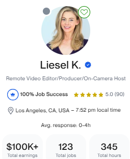 Screenshot of Liesel Kopp's Upwork profile.