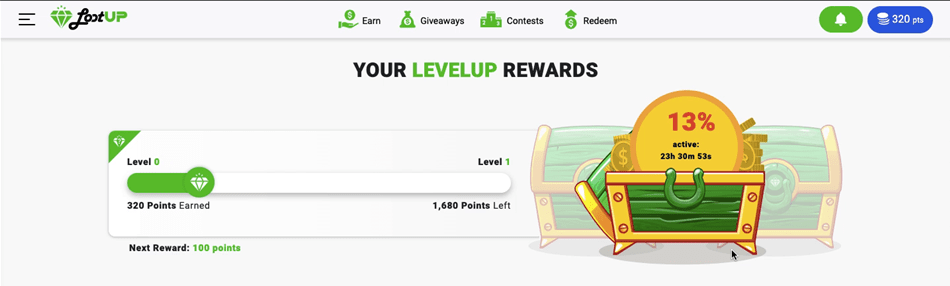 Clicking on the Lootup Daily Loot Chest to reveal points bonuses.