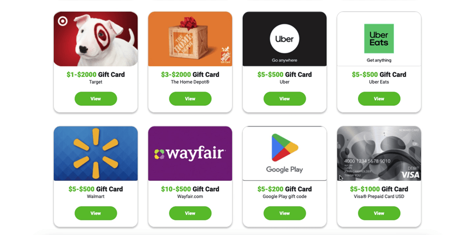 Lootup gift card and prepaid Visa card redemption options