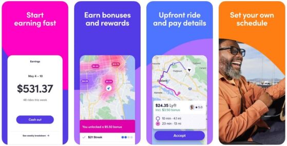 Screenshots of the Lyft app