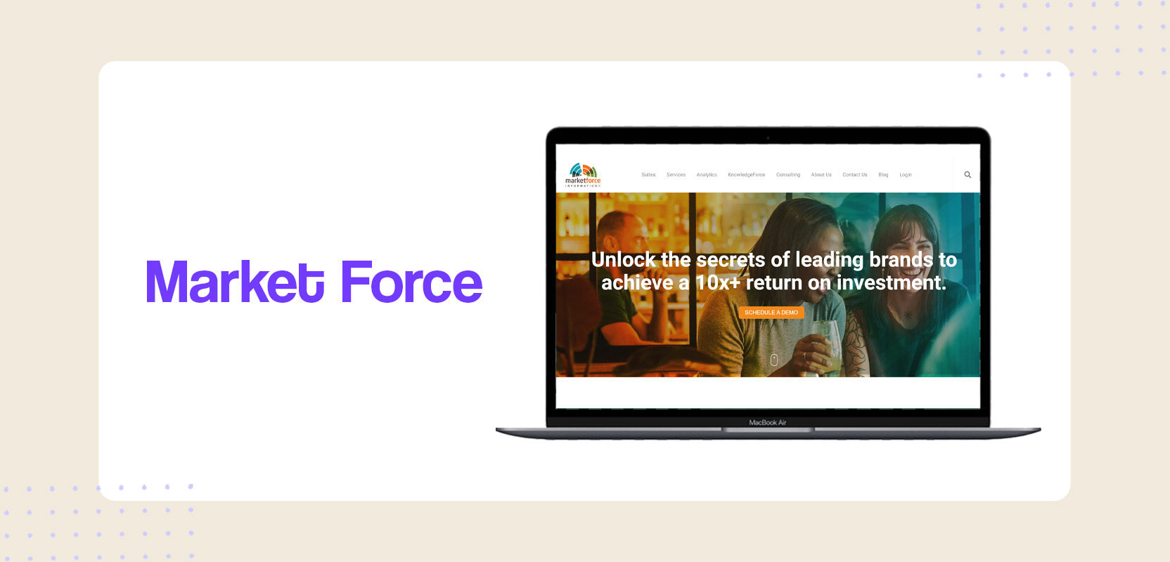 Laptop screen showing the Market Force website