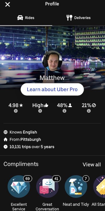 Matt Miller's Uber profile