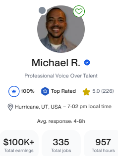 Screenshot of Michael Reid's Upwork profile.