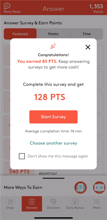 Completing a successful survey on MyPoints.