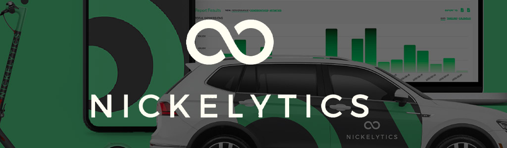 Nickelytics logo against a darkened background showing a wrapped car