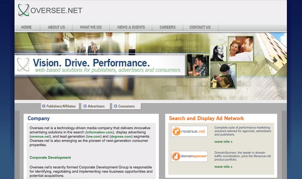 Oversee.net's homepage in 2007.