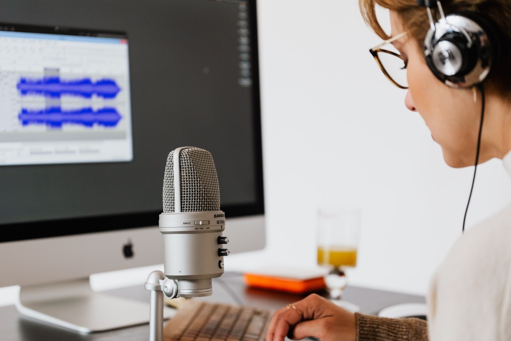Voice actor editing their audio files in the program Audacity.