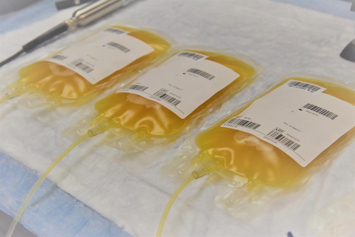 Three bags of blood plasma.