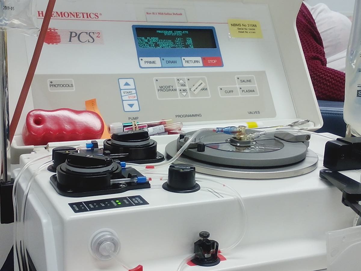 Close view of a plasmapheresis machine.