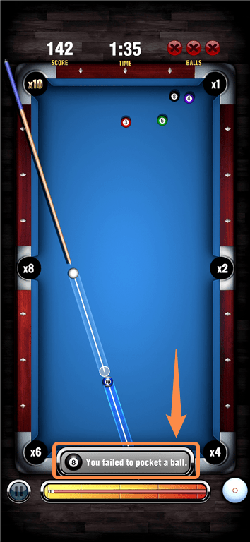 Failing to pocket a ball on the Pool Payday gaming app.