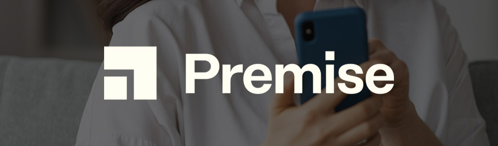 Premise logo against a darkened background showing someone holding a smartphone
