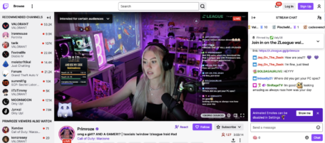 twitch streamer primroze chatting to her viewers