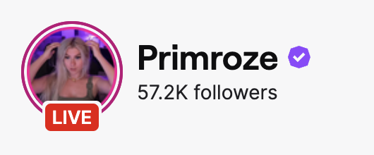 screenshot of twitch streamer primroze's follower count