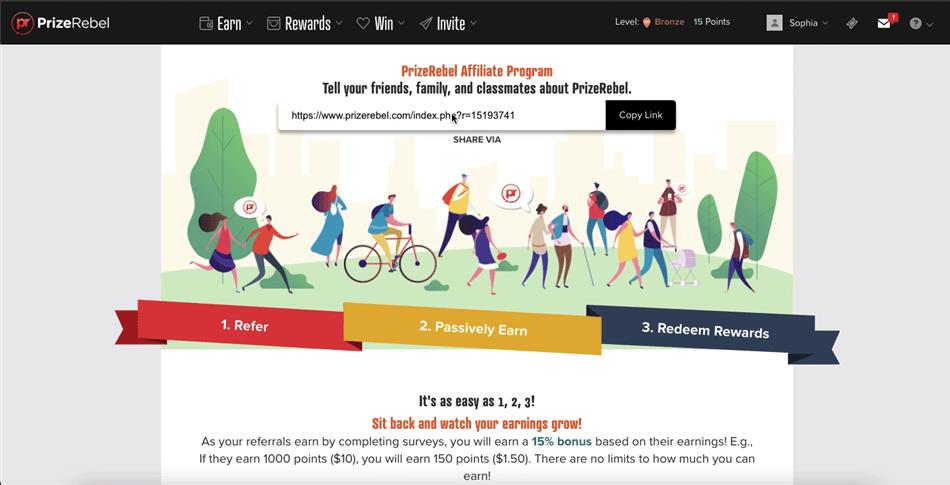 Friend referrals on PrizeRebel.