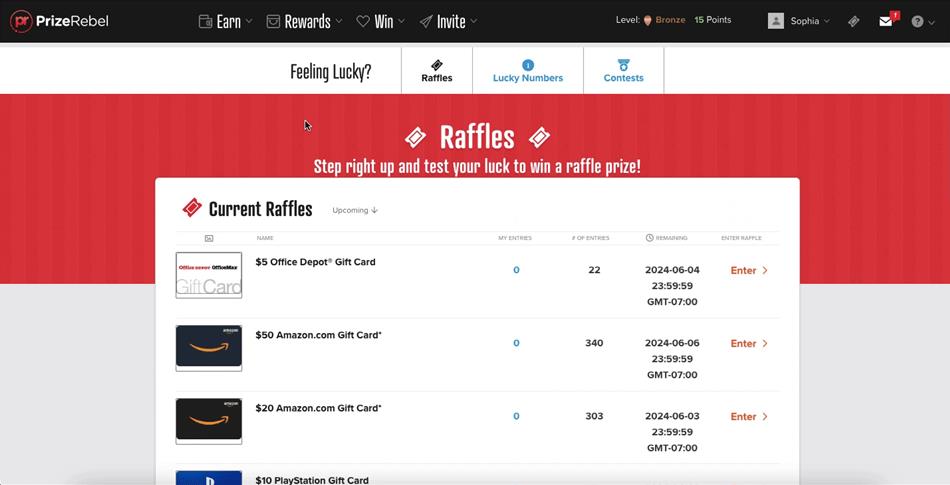Raffle prizes available on PrizeRebel.