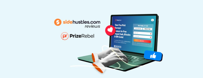Laptop screen showing the PrizeRebel home page.