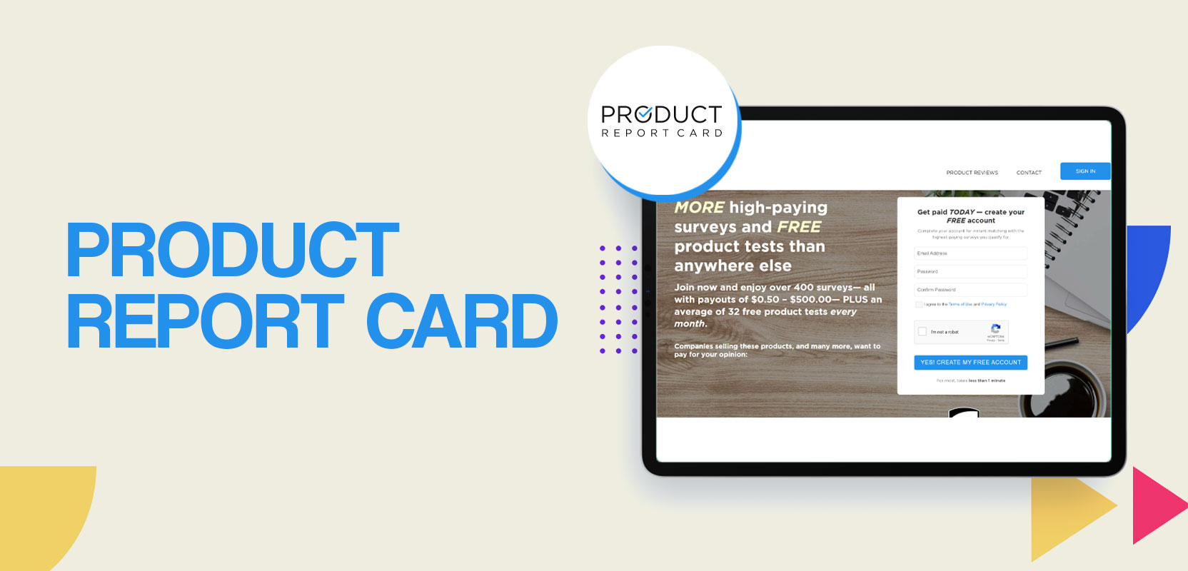 Screen showing Product Report Card website