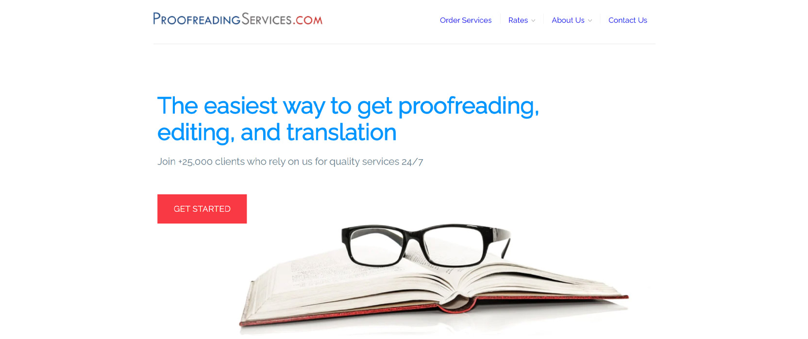 Screenshot of the Proofreading Services home page