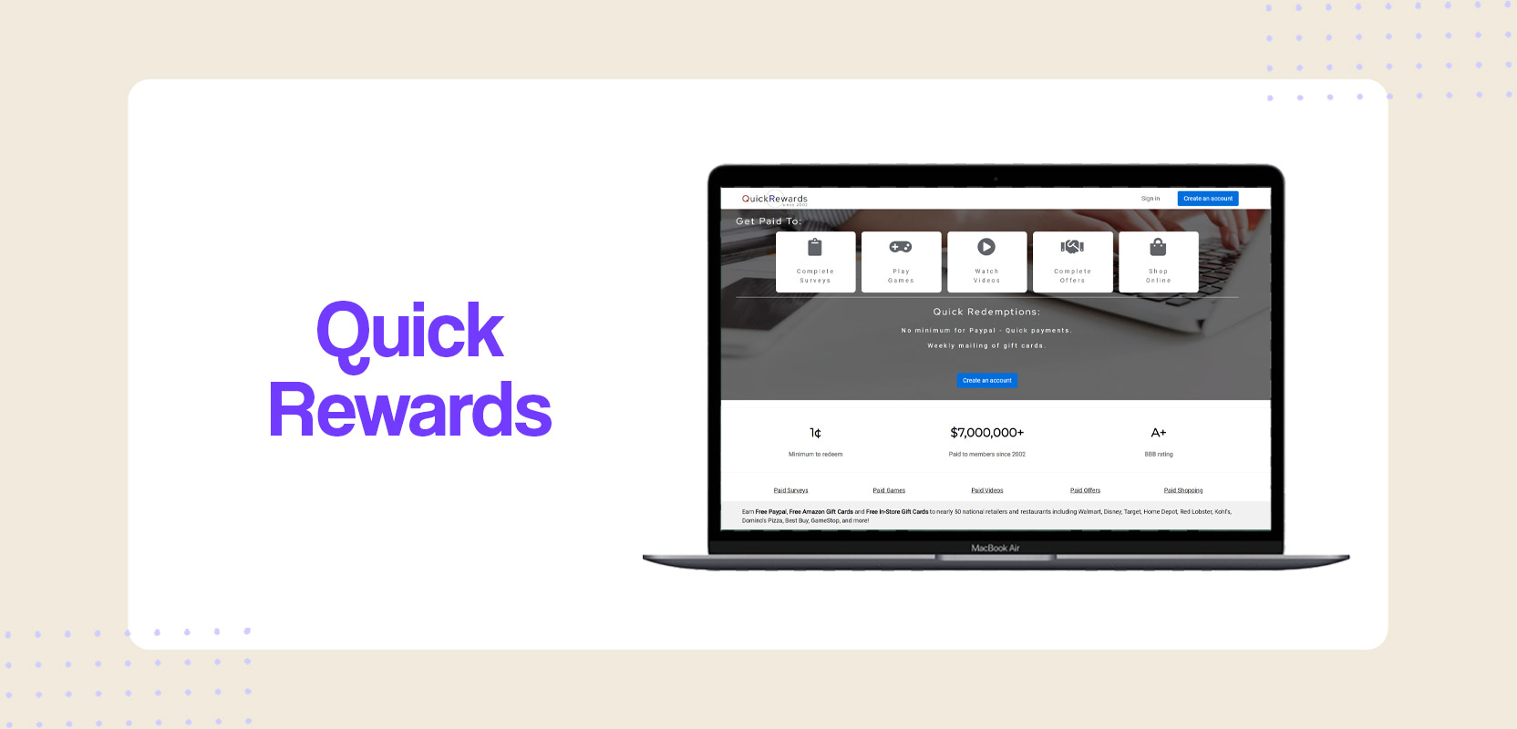 Laptop showing the Quick Rewards website