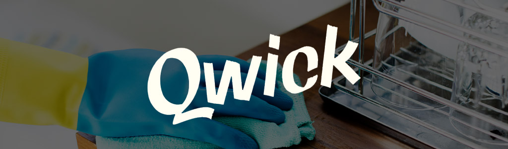 Qwick logo against the background of someone cleaning