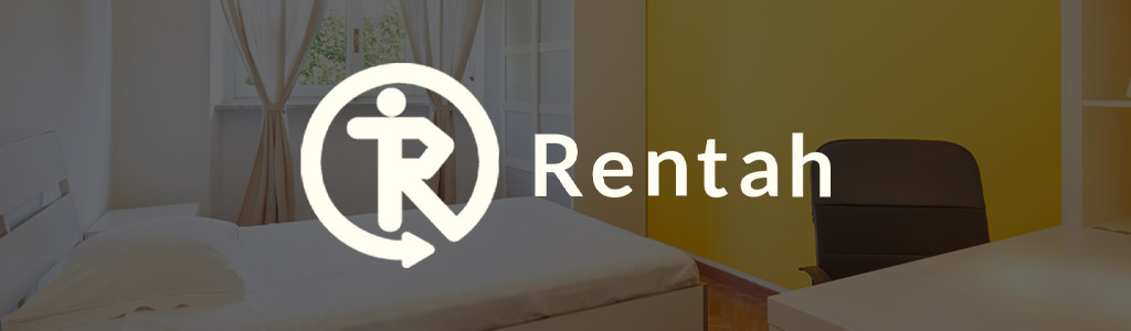 Rentah logo against a darkened background showing a house for rent