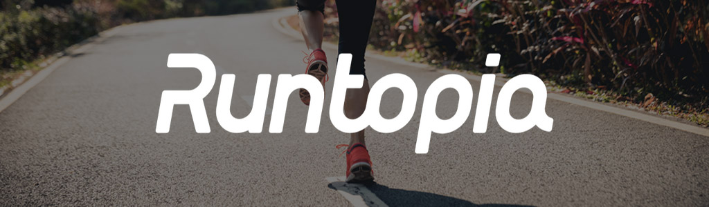 Runtopia logo against a background showing someone running on a path