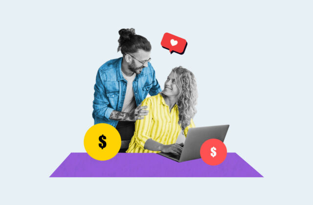 Couple working on a side hustle together in front of a laptop