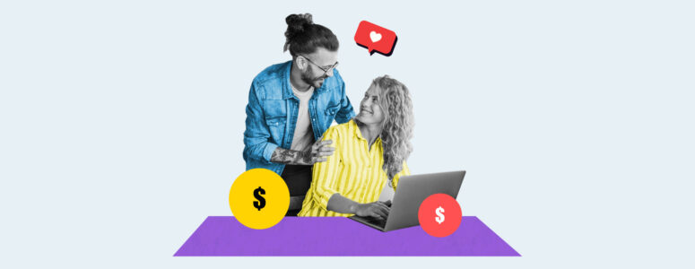 Couple working on a side hustle together in front of a laptop