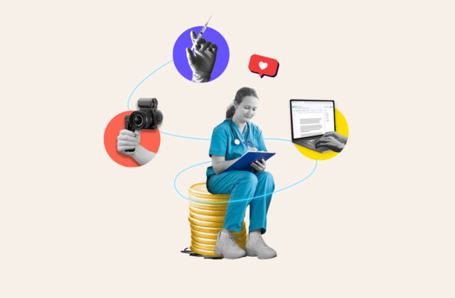 Nurse surrounded by different icons representing possible side hustles