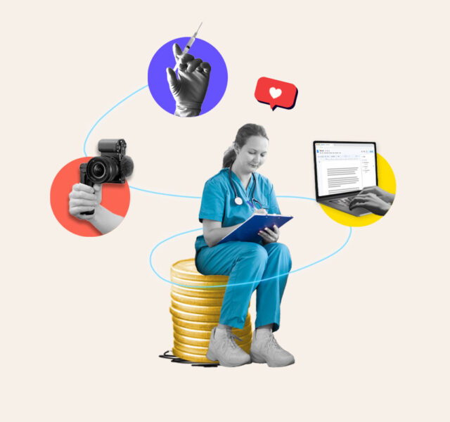 Nurse surrounded by different icons representing possible side hustles
