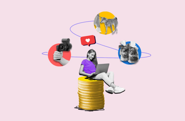 Teenager sitting on stack of coins surrounded by icons representing side hustles for teens