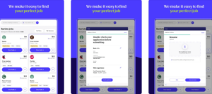 Screenshots of the Snagajob mobile app showing the benefits of the Snagajob app for job seekers