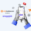 Job seeker holding a mobile phone displaying the Snagajob app for finding jobs